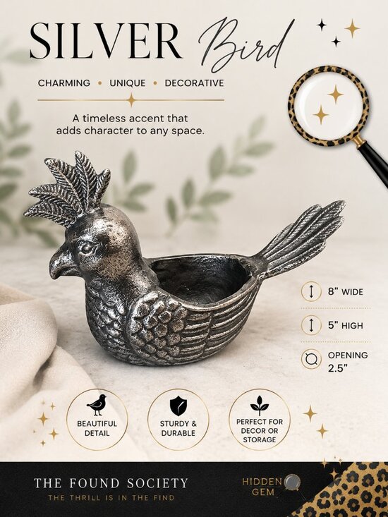 Other - Silver Cast Metal Bird Bowl Trinket Dish | Decorative Catchall | 8" Wide